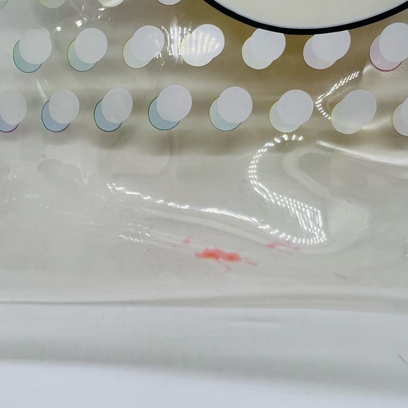 PINK  CLEAR COSMETIC BEACH BAG WITH A HAPPY FACE AND POLKADOTS MADE PVC PLASTIC - Picture 4 of 14